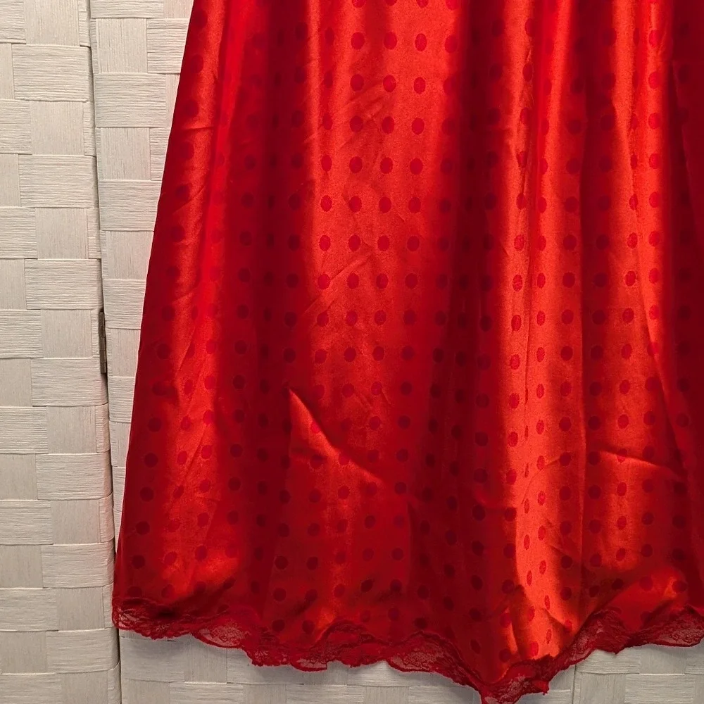 Cacique Red Polka Dot Satin‎ Chemise Lace Trim Caged Back Nightgown 14/16